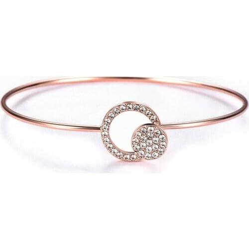 Trendy New Fashion Adjustable Crystal Large ring and small round Cuff Opening rhinestone Bracelet For Women Jewelry Gift