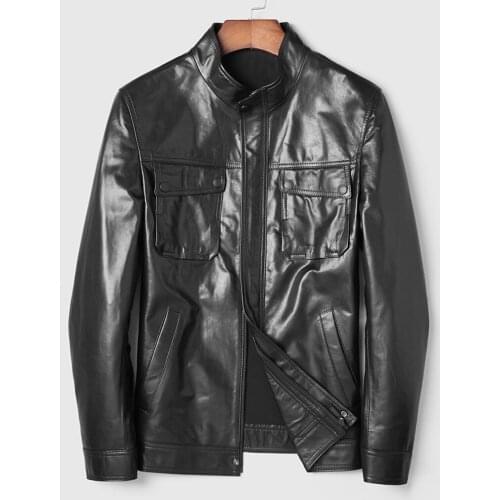 DK Quality Genuine Goat Leather Clothing Casua Men Formal Natural Leather Jacket Quality Mandarin Leather Outwear