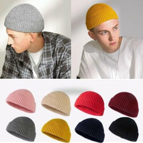 Men Women Winter Knitted Hat Beanie Skullcap Sailor Cap Cuff Brimless Retro Warm