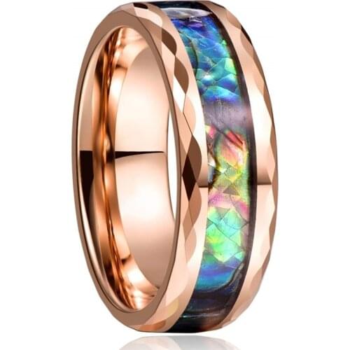 8mm Men Rings Inlaid Abalone Shell Rose Gold Tungsten Carbide Rings Unisex Engagement Wedding Bands Jewelry Accessories