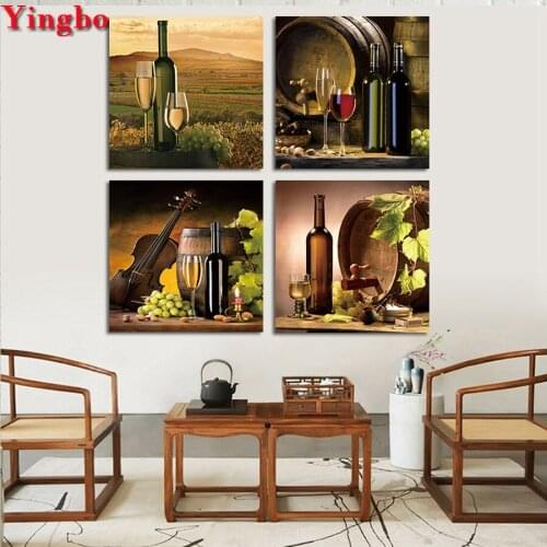 4pcs Full Square/Round Drill 5D DIY Diamond Painting Vintage Wine Wineglass Violin 3D Embroidery Cross Stitch 5D Home Decor Gift