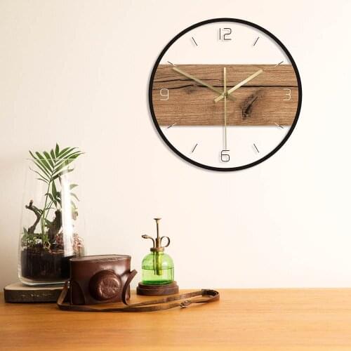 Rustic Wood Cabin Country Wall Home Decor Old Wood Pattern Texture Acrylic Wall Clock Silent Movement Printed Clock Wall Watch