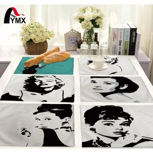 Hepburn Marilyn Monroe Pattern Table Mat Table Napkin For Wedding Home Kitchen Decoration Dinner Tea Coffee Table Pads