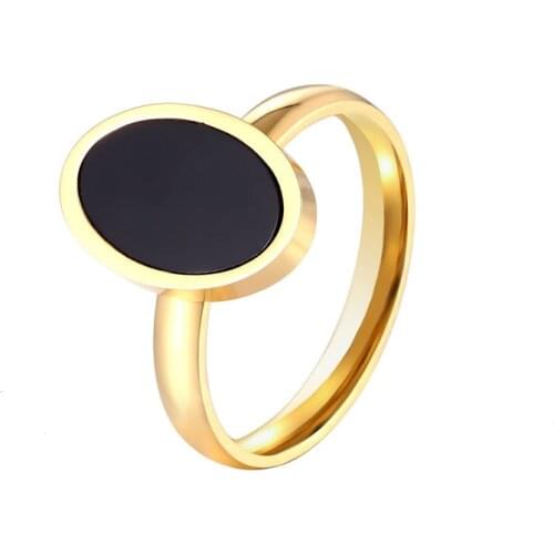 New Arrival Black Oval Enamel Woman Ring Stainless Steel Gold Color Jewelry for Women Brand Party Ring Wholesale