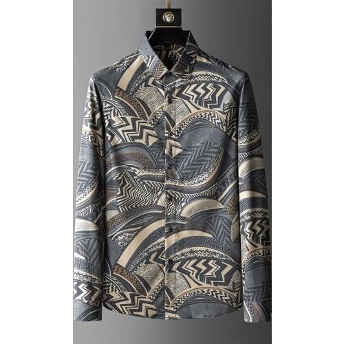 Luxury Printed Long-sleeved Shirts Men Business Casual Slim Dress Shirts Social Party Banquet Men Clothing Streetwear Camisas