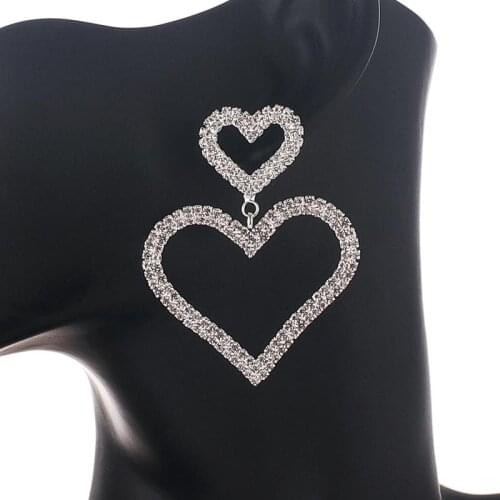 Heart Crystals Drop Earrings for women Full Rhinestone Dangle Earrings female Fashion wedding Jewelry hanging Brincos gift E675