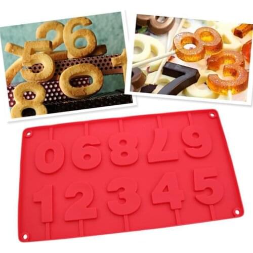 Silicone Lollipop Mold Ice Candy Chocolate Moulds Baking Tool 0-9 Number Shaped Heat-resistant Cake Decorating Tools Cake Tools
