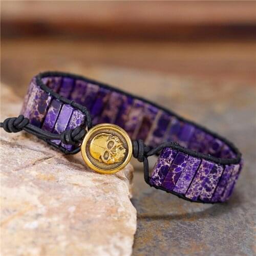 Bohemian Tube Natural Stone Jasper Beads Single Leather Wrap Bracelet Boho Semi Precious Beaded Romantic JewelryDropshipping