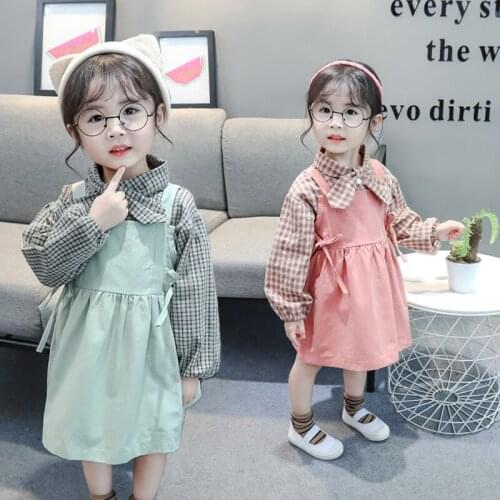 Spring newborn baby girl clothes outfits sets Korean plaid shirt + loose suspender skirt suit for infant baby girls clothing set