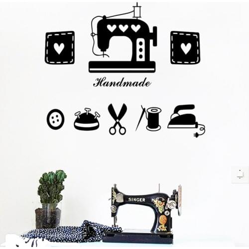 Tailors Shop Vinyl Wall Sticker Clothes Store Window Glass Decor Sewing Machine Iron Scissors Wall Decals Home Room Decoration