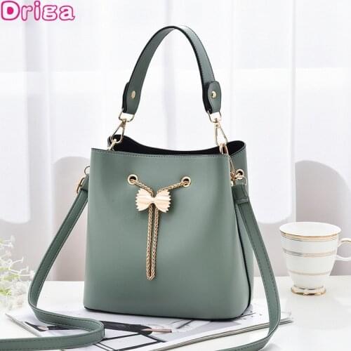 Driga Women Bucket Handbags 2021 New Fashion Bow Chain Shoulder Bags Female Solid Color Messenger Bags Shopping And Travel Bags
