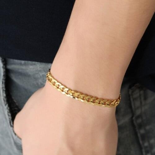 Gold Stainless Steel Bracelet 6mm Width Curb Chain Link Bracelet Fashion Jewelry X7XB