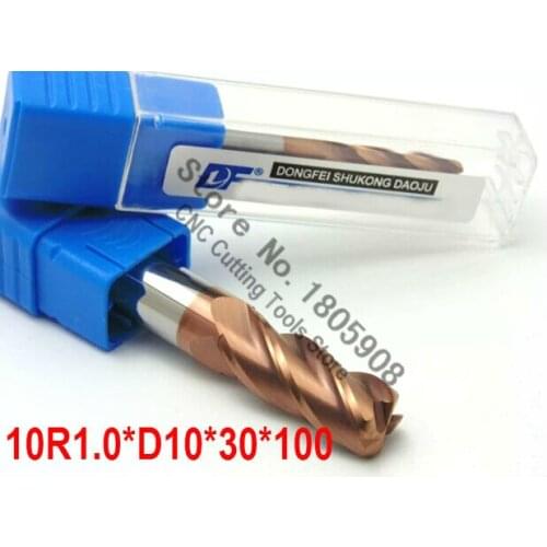 1PCS 10R1.0*30*100 Titanium yellow Long 10mm Cemented Carbide Corner Radius endmill CNC router bit milling cutter tool