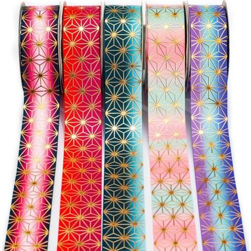10yards 38mm Foil Purple Gold Flower Printed Kimetsu No Yaiba Background Grosgrain Ribbon