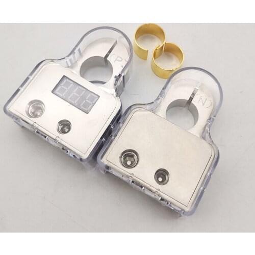 2Pcs Vehicle Digital Battery Terminal Connectors w/Voltmeter 0/4/8 Gauge