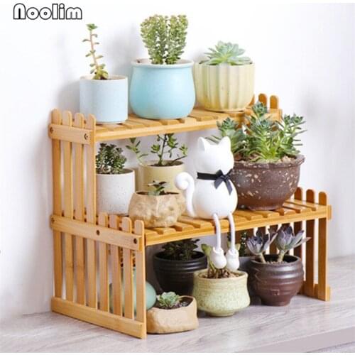 2 Layers Bamboo Spice Jar Holders Seasoning Bottles Storage Rack Kitchen Organizer Office Desktop Books Shelf Flower Pot Stand
