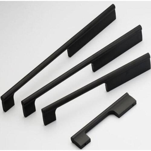 American design Matte Black Furniture Handle aluminum Long Handle Kitchen Cabinets Pulls Closet Door handle