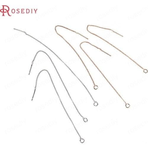 B020a)10 pieces 8.3CM 24K Gold Color Plated Brass Stud Earring Line Connect Chain Diy Jewelry Findings Accessories Wholesale