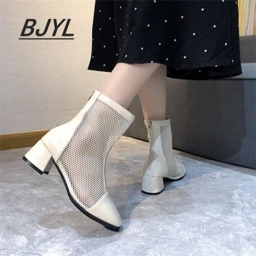 Large Size Womens Shoes Thick Heel Summer Sandals Womens Thick Heel Breathable Thin Mesh Martin Boots Sandals