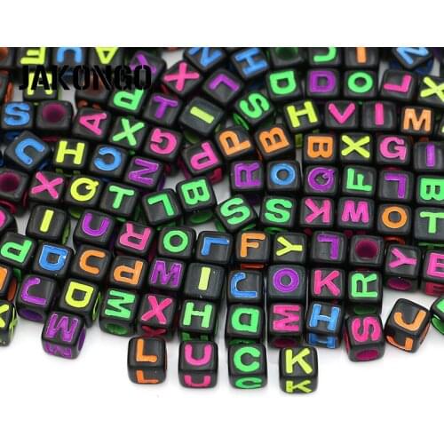 100pcs Square Black Acrylic Letter Spacer Beads Alphbet Loose Beads for Jewelry Making Bracelet Accessories DIY 7mm