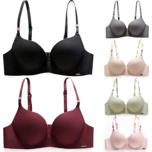 One-piece Bra Gathered Without Steel Support Adjustable Shoulder Strap Four Rows of Buckles Solid Color Bra B C Cup