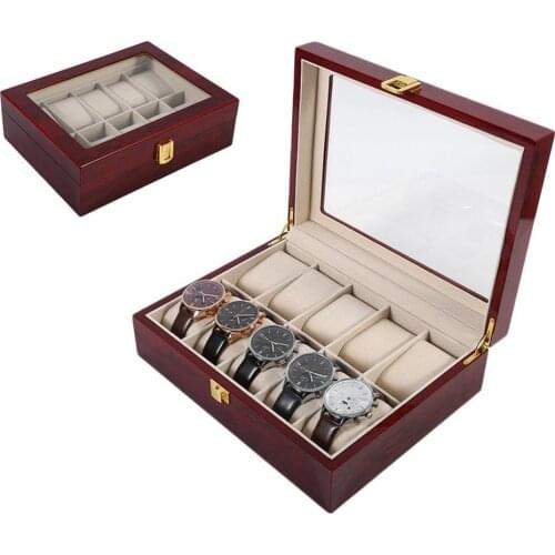 40%HOT Luxury 10 Grids Wooden Wrist Watch Display Box Jewelry Storage Organizer Case