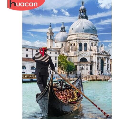 HUACAN 5D Diamond Embroidery Venice Water City Rhinestone Kit Full Drill Square Diamond Painting Landscape Craft Kit Home Decor