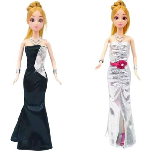 Classic Black Silver Off Shoulder Fishtail Dresses For Barbie Doll Clothes Princess Party Gown 1/6 BJD Dollhouse Accessories Toy