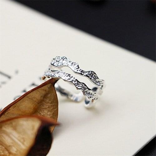 2021 Korean Style Steampunk Boho Bridal Sets Wave Bump Open Rings For Female Girl Tibetan Silver Glossy Cocktail Decoration Ring