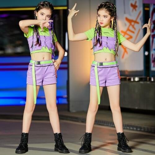 Baby Girl Hip Hop Street Dance Suit Jazz Dance Tide Short-sleeved Dance Clothes Catwalk Fashion Show Costume Kids Clothes