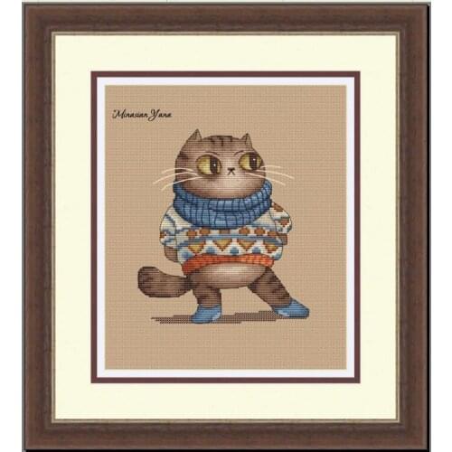 Cat in sweater 24-26 cross stitch kit aida fabric 18ct 14ct canvas cotton thread embroidery kits DIY craft set