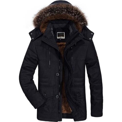 Winter Jacket Men Fur Collar Thicken Casual Cotton Jackets Windbreaker Plus Velvet Parkas Size 6XL Mens Winter Long Overcoat
