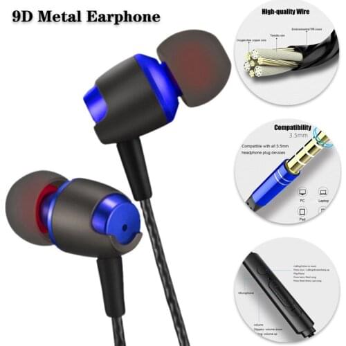 2 Pieces Bass Earpieces 9D Metal Earphone In-ear Wired Headset Hifi Earbuds for Samsung Huawei Xiaomi Phone Ear Phones