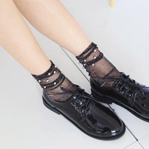 Fashion Women Glitter Mesh Silver Beads Socks Shiny Soft Socks Transparent Elastic Hosiery TY66