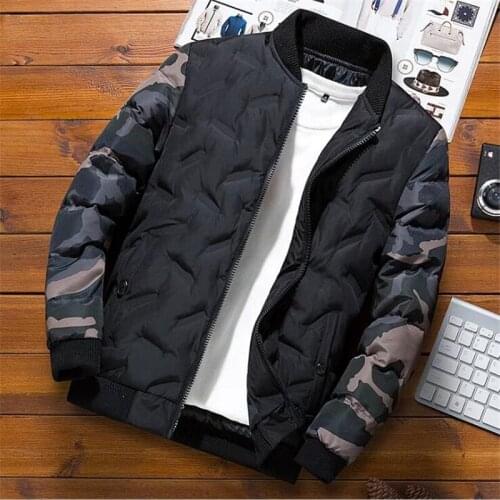 Mens Camouflage Parka Coat Winter New Casual Warm Baseball Jacket Coat Vogue Parkas Men Harajuku Slim Zip pocket Parkas Men