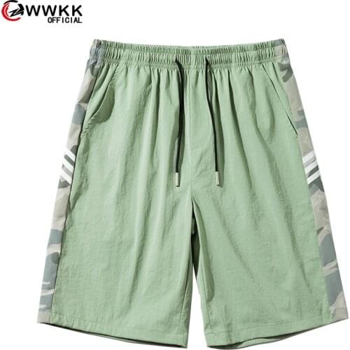 WWKK Men Casual Shorts Loose Print Knee Length Trousers Male Breathable Hip Hop Fashion Harajuku Elastic Waist Students