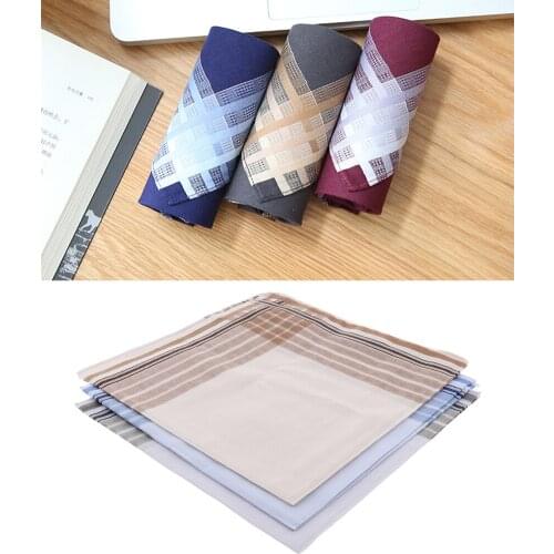 3 Pieces Men Handkerchief Square Decorative Suits Grid Cotton Hanky