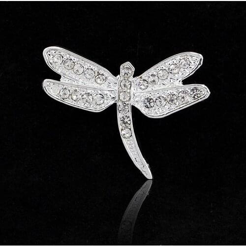 Fancy Vivid Shining Full Rhinestone Dragonfly Silver-color Brooches for Women Brooch Pins Jewelry