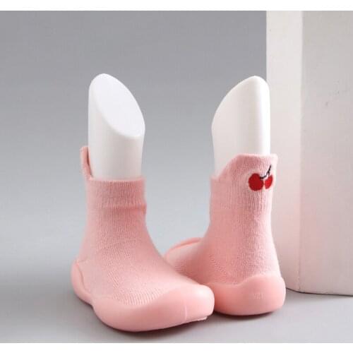 2021 New Children Baby Girl Socks Cartoon Pink Cherry Baby Socks First Walkers Non-slip Baby Socks Newborn Socks Shoes For 0-48M