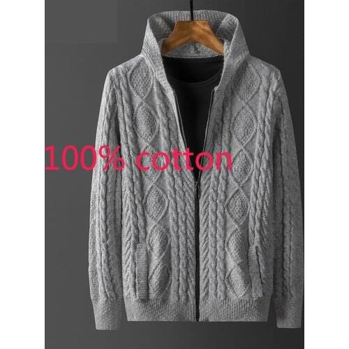 New Arrival Fashion High Quality Men Thick Cardigan Casual 100% Pure Cotton Jacket Computer Knitted Sweater Plus Size M-3XL 4XL