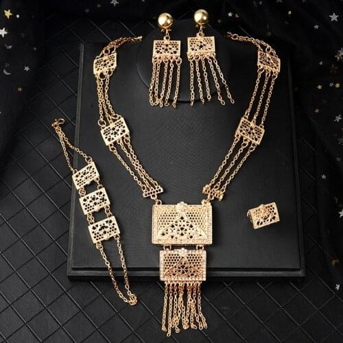 New Dubai Saudi Arabia Gold Jewelry Sets for Women Luxury Tassels Bridal Jewelry Sets Geometric Necklace Muslim Sets
