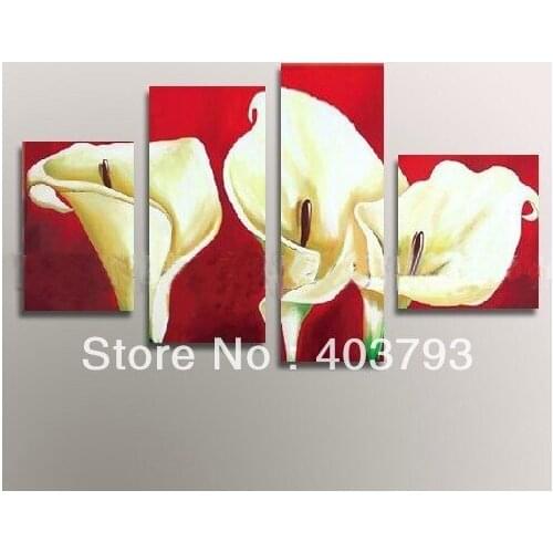 Huge wall art modern wedding lily flower 4p oil painting of modern oil painting on canvas Free shipping