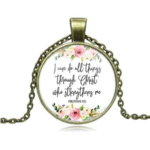Philippians 4:13 I can do all things through Christ Bible Verse Pendant Necklace Inspirational Jewelry Wholesale
