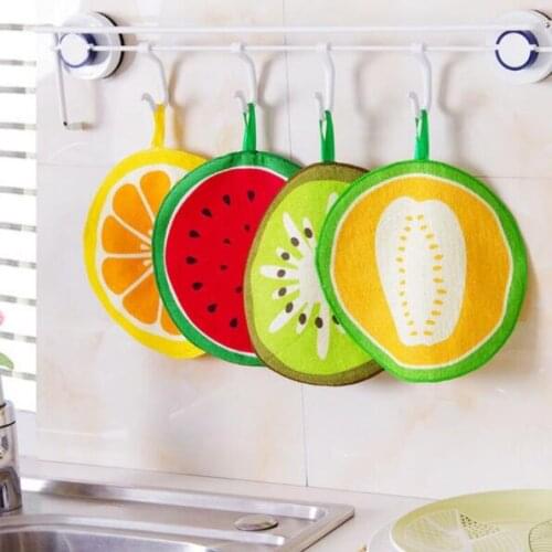 Lovely Fruit Print Hanging Kitchen Hand Towel Microfiber Towels Quick-Dry Cleaning Rag Dish Cloth Wiping Napkin