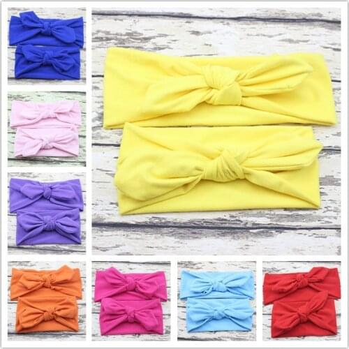 2Pcs Mama & Baby Headwear Toddler Girls Mom Elastic Bow Knotted Turban Hair Band Headband Fashion Princess Bow Children Headwear