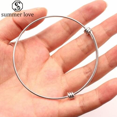 20Pcs/Lot Adjustable Charm Expandable Bangles 316L Stainless Steel Wire Cuff Bangle Bracelet DIY Jewelry Making Accessories