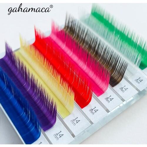 GAHAMACA Colored Eyelashes Extension Red Pink Purple Dark Brown Blue Green Purple Maquiagem Soft Natural Color Lash Cilios