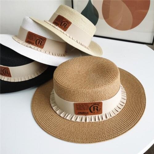 New Summer Womens Boater Beach Hat Wide Side Female Casual Panama Hat Lady Classic Flat Bowknot Straw Sun Hat Women Fedora