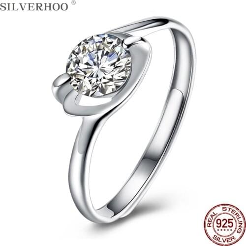 SILVERHOO Sterling Silver 925 Rings For Women Inlay 5A Clear Cubic Zircon Adjustable Creative Ring Anniversary Simple Gift New