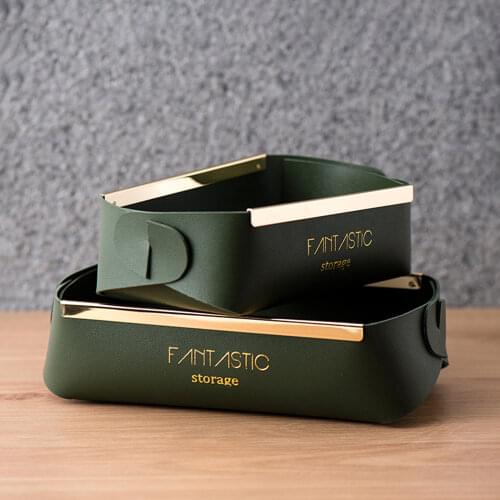 Nordic PU Leather Storage Basket Light Luxury Gold-rimmed Organizer Box Desktop Makeup Jewelry Case Entrance Sundries Key Boxes